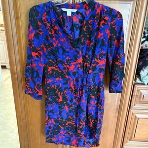 Diane Von Furstenberg Red and Blue Long Sleeve Dress